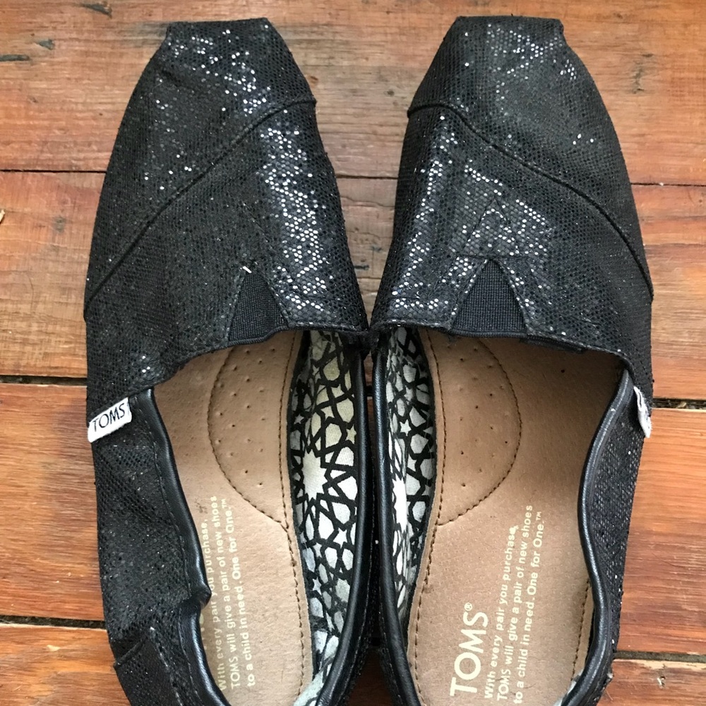 Black Glitter TOMS size 8